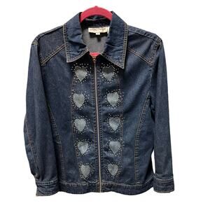 Cathy Daniels Women's Vintage‎ Denim Jacket Size S Hearts Rhinestones